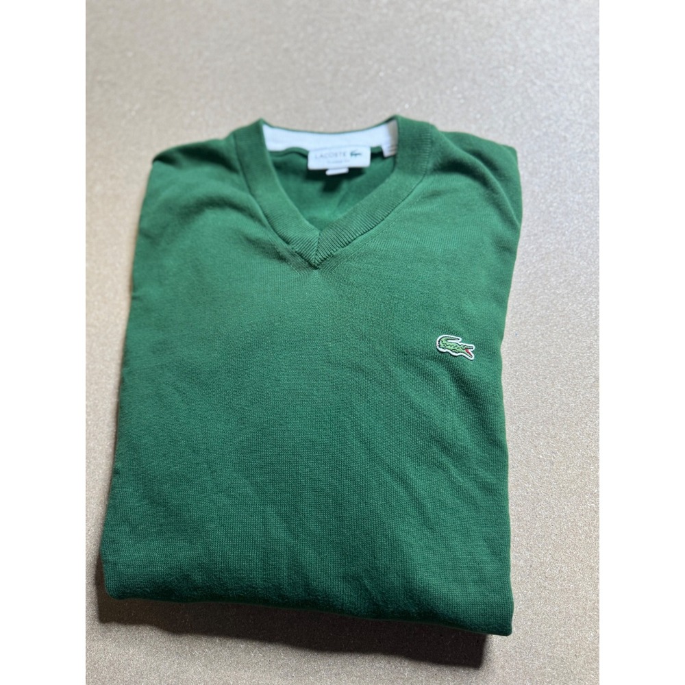 Lacoste Classic Fit V-Neck Knit Sweater Mens M Green Crocodile‎ Logo Pullover